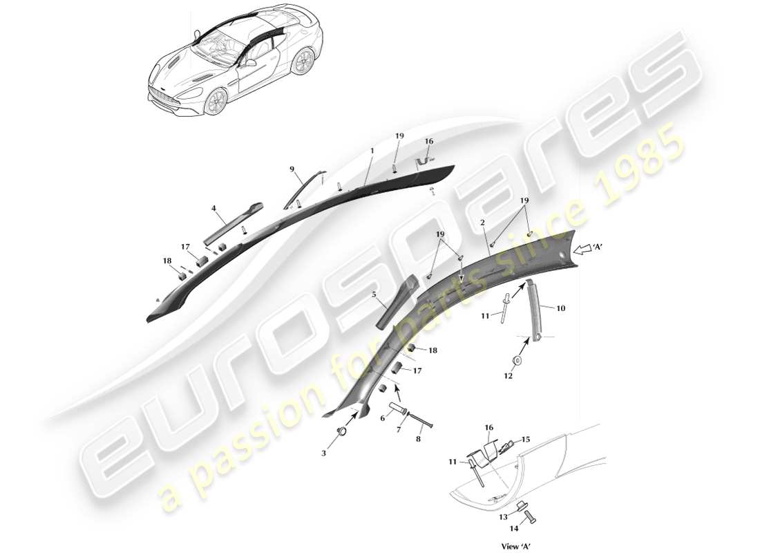 aston martin vanquish (2013) garniture de pilier, supérieure, schéma des pièces du coupé
