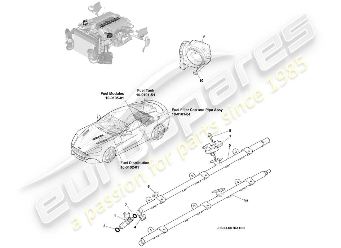aston martin vanquish (2013) chargement et contrôles du carburant schéma des pièces