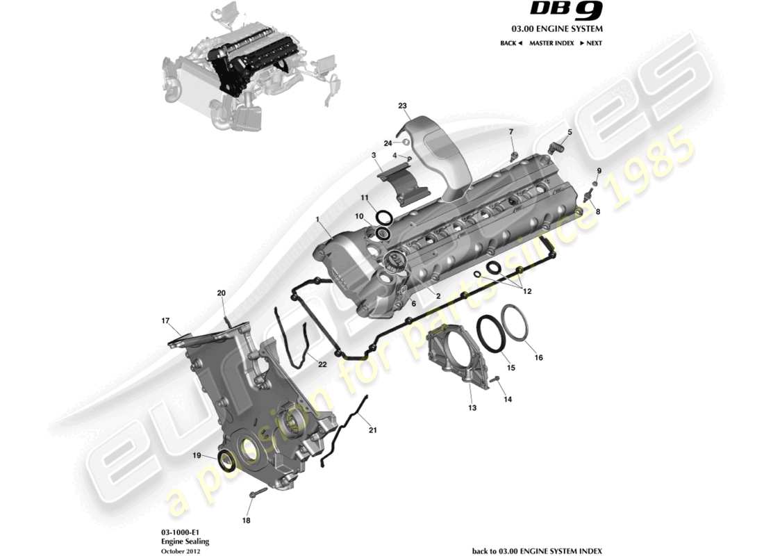 aston martin db9 (2016) schéma des pièces d'étanchéité du moteur