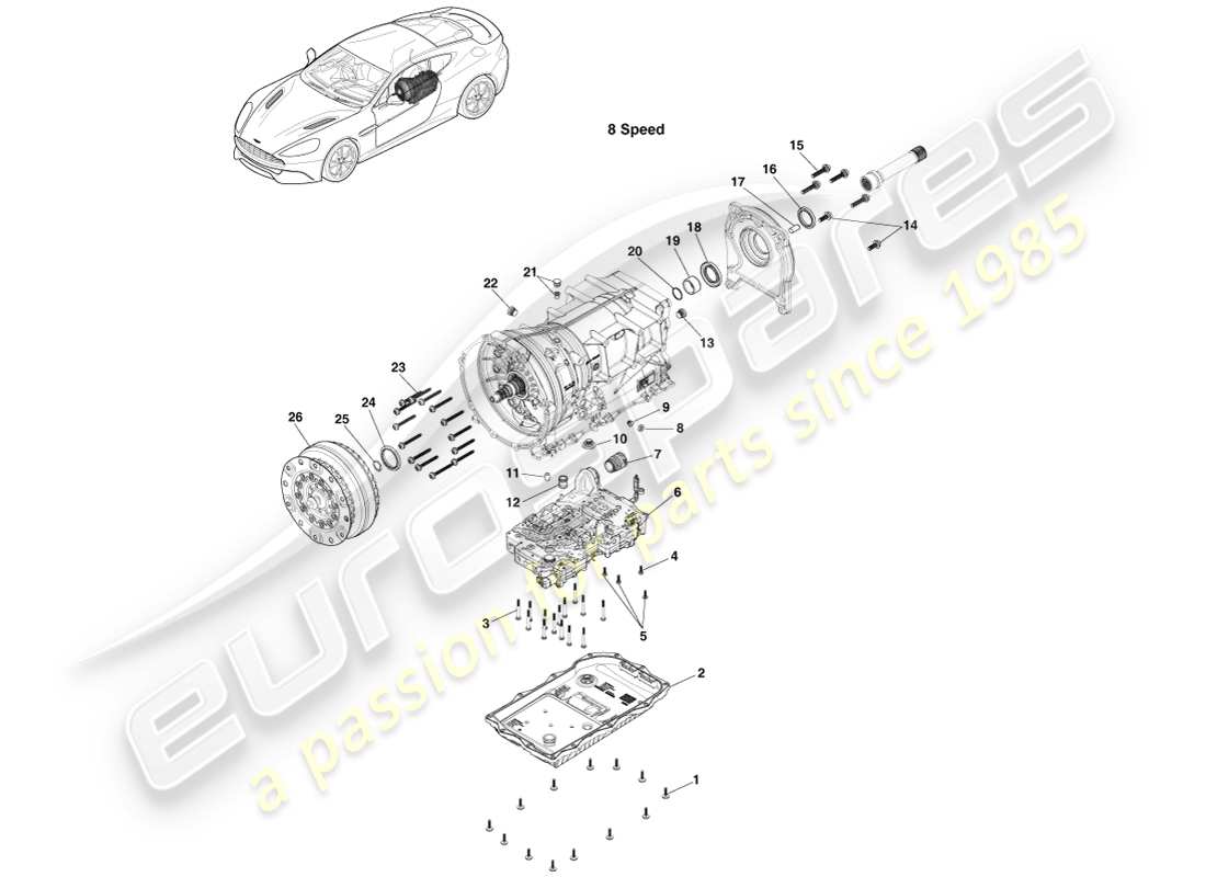 aston martin vanquish (2014) kits de transmission, 8 vitesse schéma des pièces