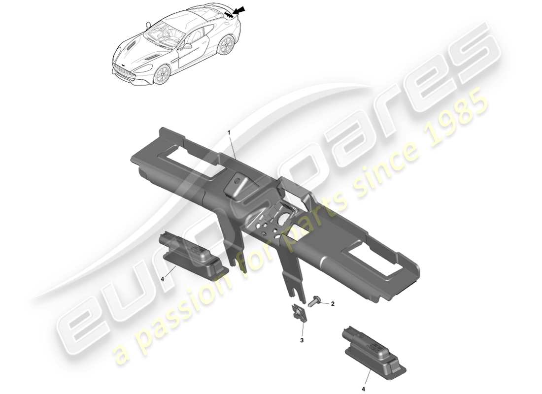 aston martin vanquish (2013) schéma des pièces des lampes de plaque d'immatriculation