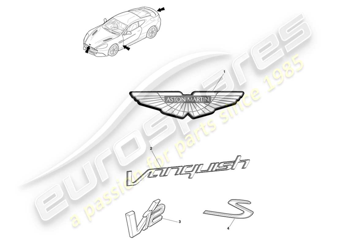 aston martin vanquish (2013) diagramme des pièces de marquage