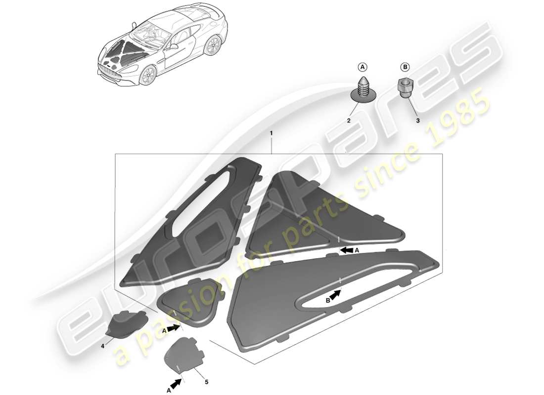 aston martin vanquish (2014) garniture du compartiment moteur schéma des pièces