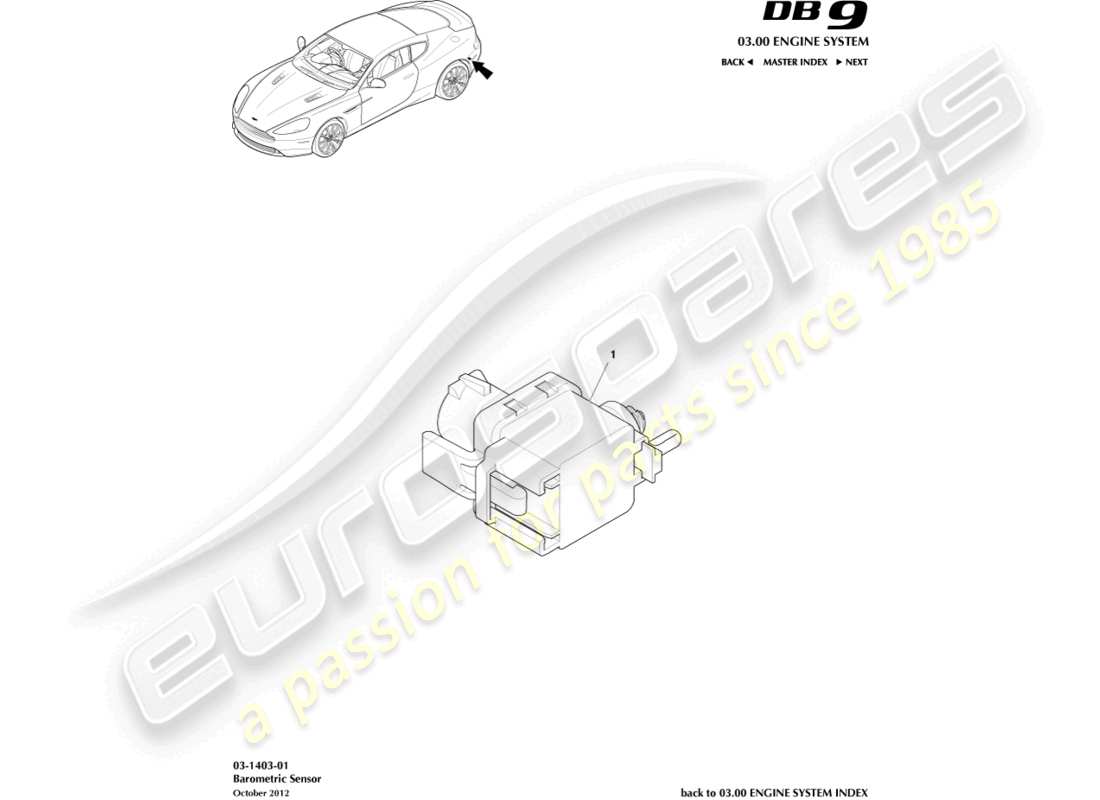 aston martin db9 (2014) diagramme de pièce du capteur barométrique