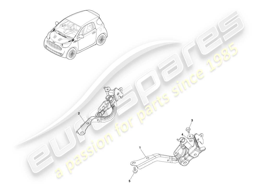 aston martin cygnet (2012) schéma des pièces des charnières du capot avant