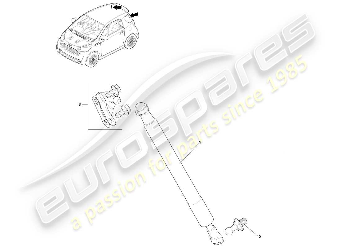 aston martin cygnet (2012) schéma des pièces de la jambe de force du hayon