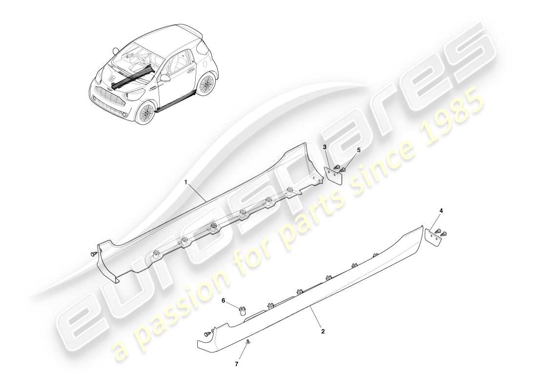 aston martin cygnet (2012) appliques de seuil schéma des pièces