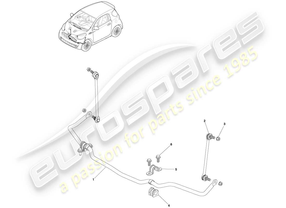 aston martin cygnet (2012) schéma des pièces des biellettes et bras de suspension avant