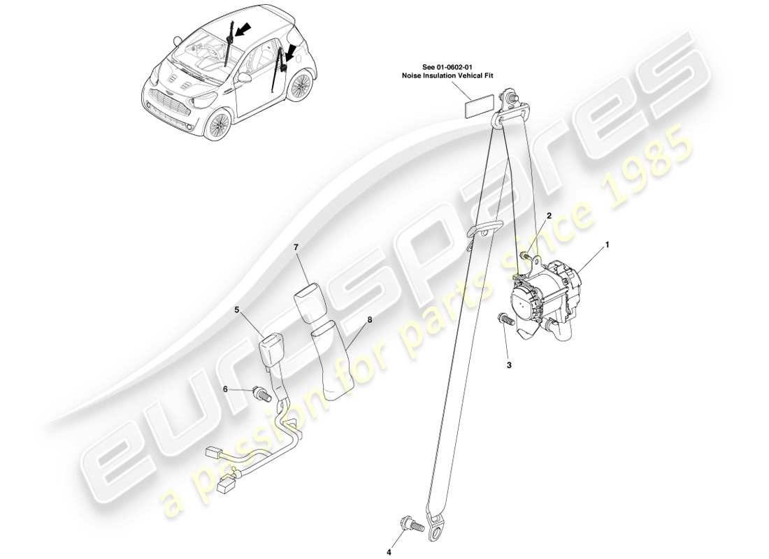 aston martin cygnet (2012) ensemble de ceinture de sécurité avant schéma des pièces