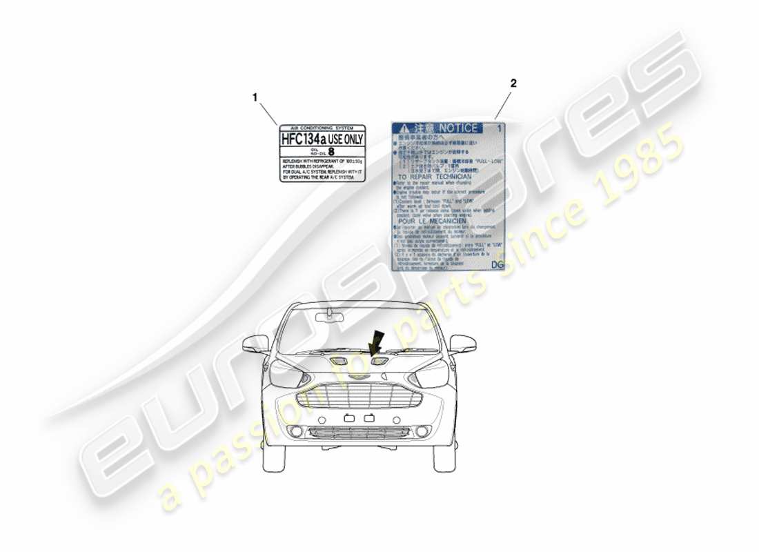 aston martin cygnet (2012) diagramme de pièce des étiquettes de sous-capot