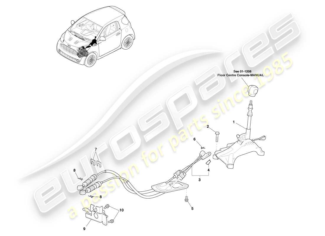 aston martin cygnet (2012) mécanisme de sélection de vitesse, diagramme de pièce manuel