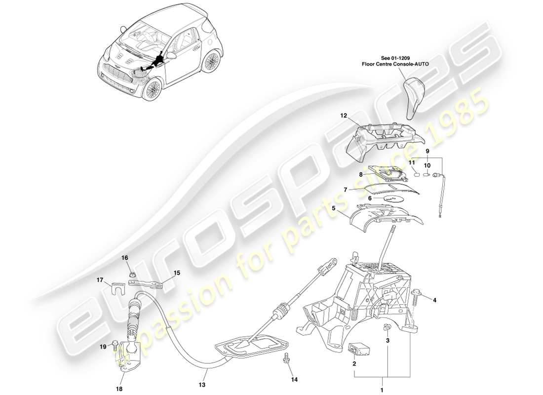 aston martin cygnet (2012) mécanisme de sélection de vitesse, diagramme de pièces automobiles