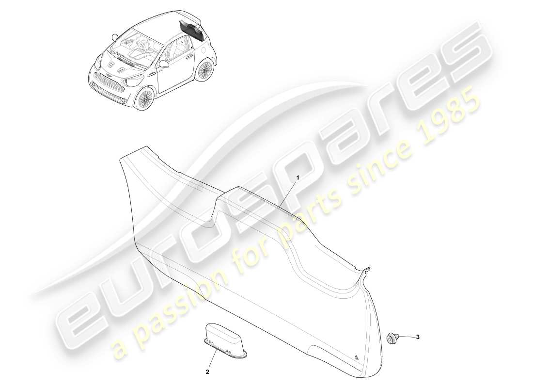 aston martin cygnet (2012) schéma des pièces de la garniture du hayon