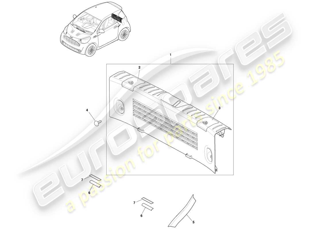 aston martin cygnet (2012) garniture du compartiment de chargement schéma des pièces