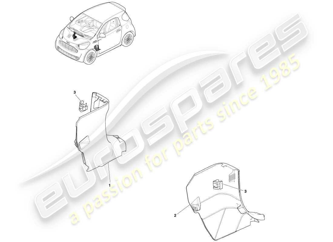 aston martin cygnet (2012) diagramme de pièce de garniture de pilier inférieur