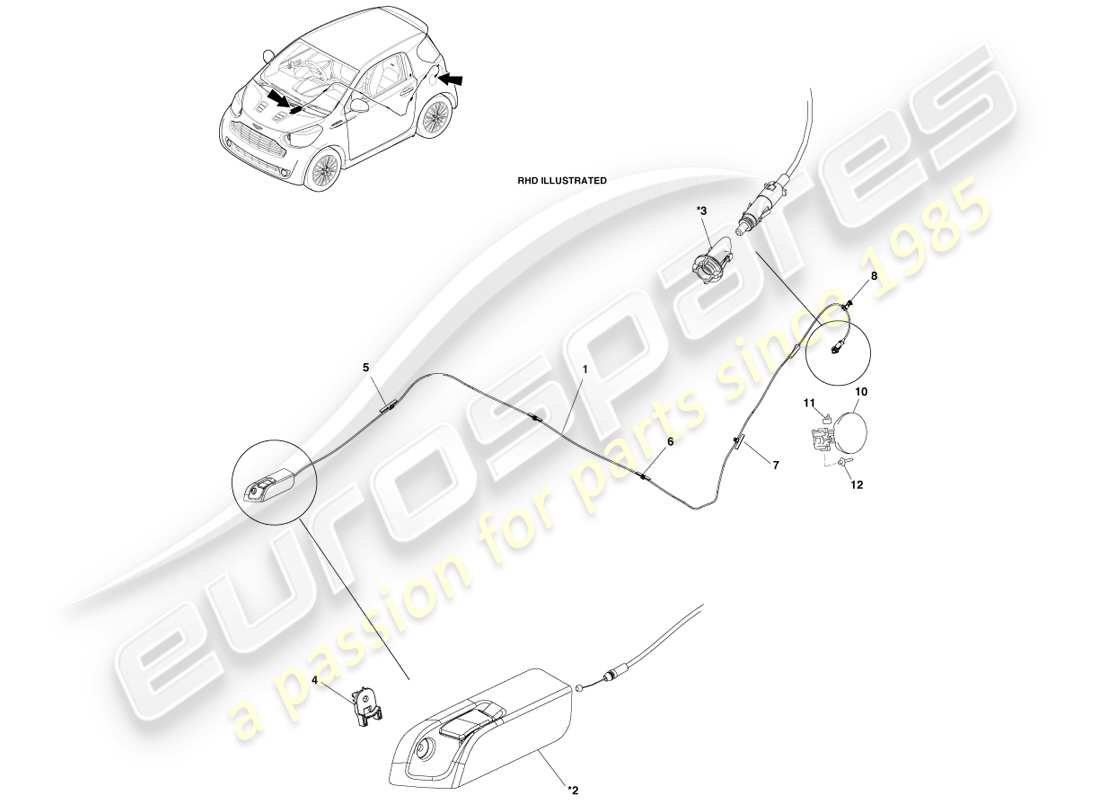 aston martin cygnet (2012) schéma des pièces du mécanisme de remplissage de carburant