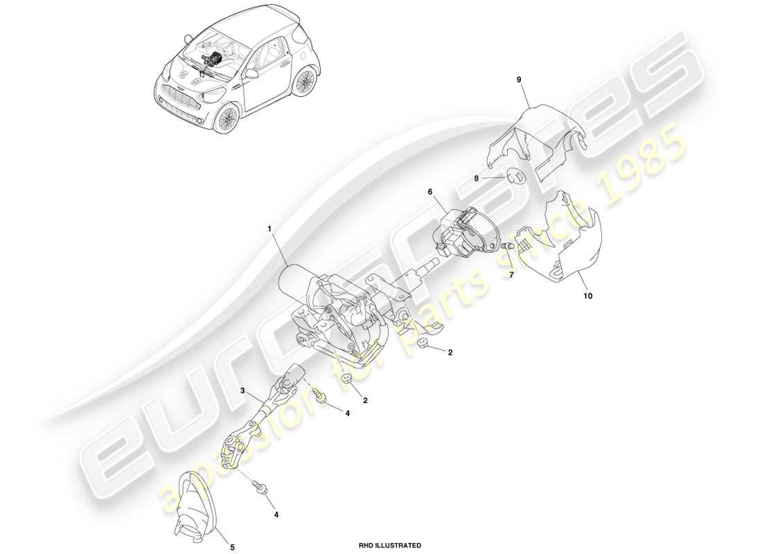 aston martin cygnet (2012) schéma des pièces de l'assemblage de la colonne de direction
