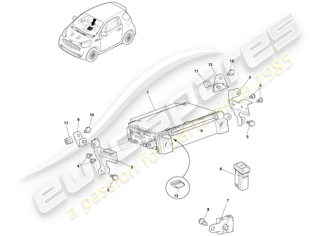 aston martin cygnet (2012) schéma des pièces de l'unité principale d'infodivertissement