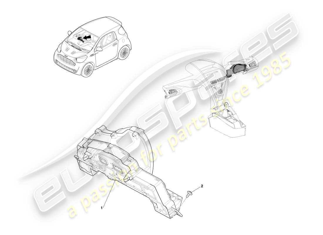 aston martin cygnet (2012) groupe d'instruments schéma des pièces