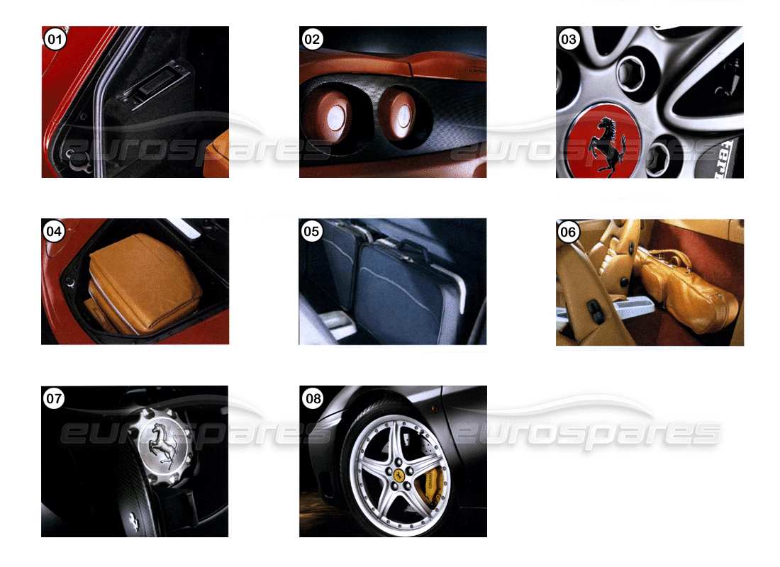 FERRARI 360 MODENA ACCESSOIRES - DIAGRAMME DES PIÈCES DE STYLE ferrari 360 modena accessoires - diagramme des pièces de style