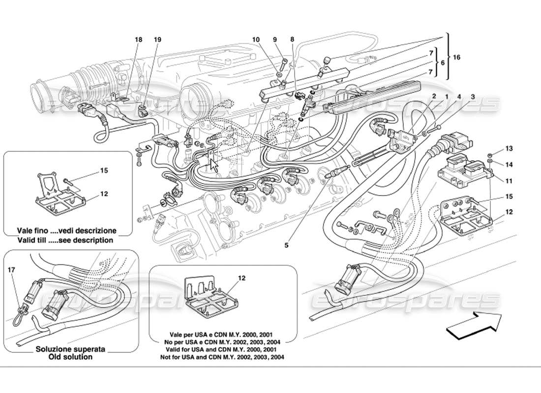 FERRARI 360 MODENA SCHÉMA DES PIÈCES D'ALLUMAGE DU DISPOSITIF D'INJECTION ferrari 360 modena schéma des pièces d'allumage du dispositif d'injection