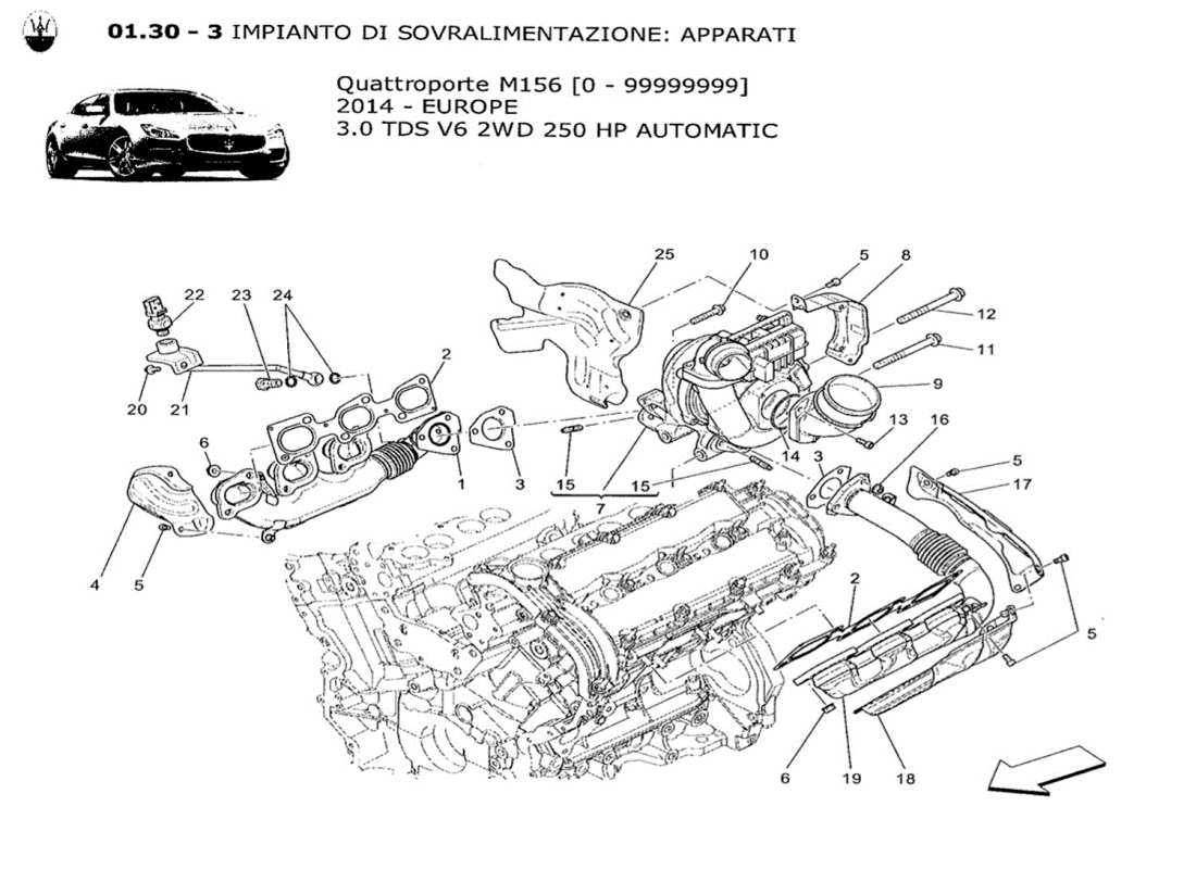 maserati qtp. v6 3.0 tds 250bhp 2014 système de turbocompression : équipements schéma des pièces