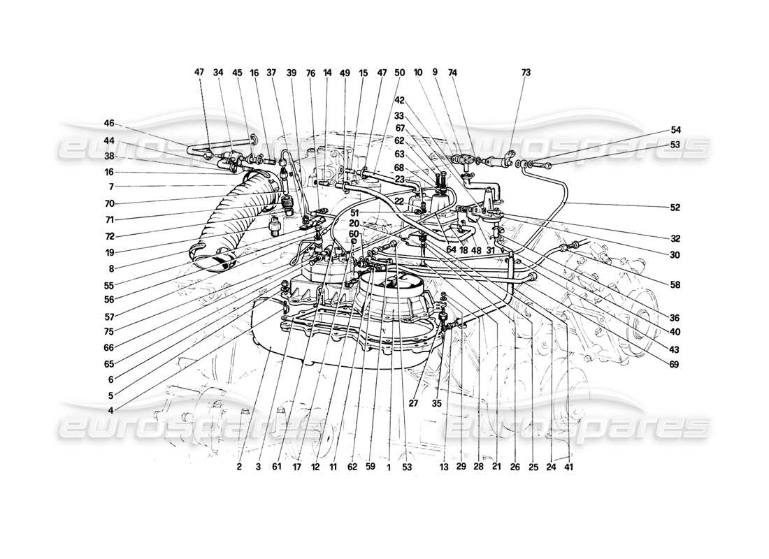 ferrari mondial 8 (1981) système d'injection de carburant - distributeurs de carburant, conduites - schéma des pièces