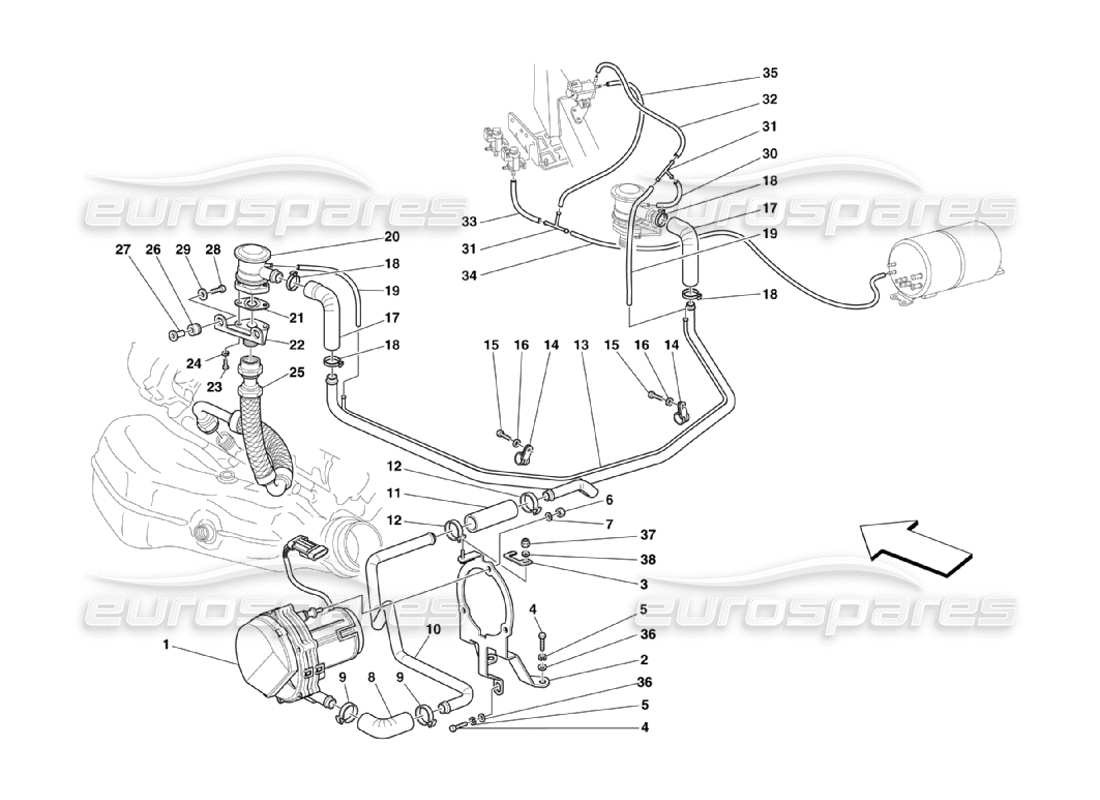 ferrari 360 challenge stradale système d'air secondaire schéma des pièces