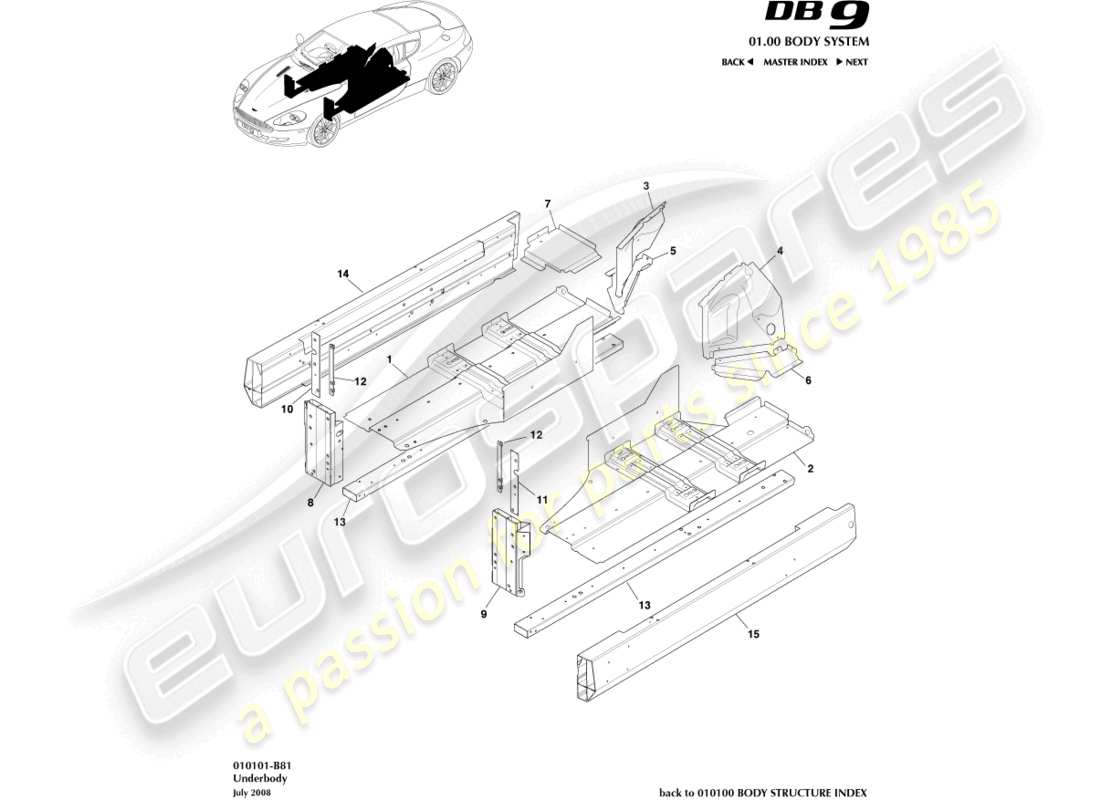 un schéma de pièces du catalogue de pièces aston martin db9 (2012)