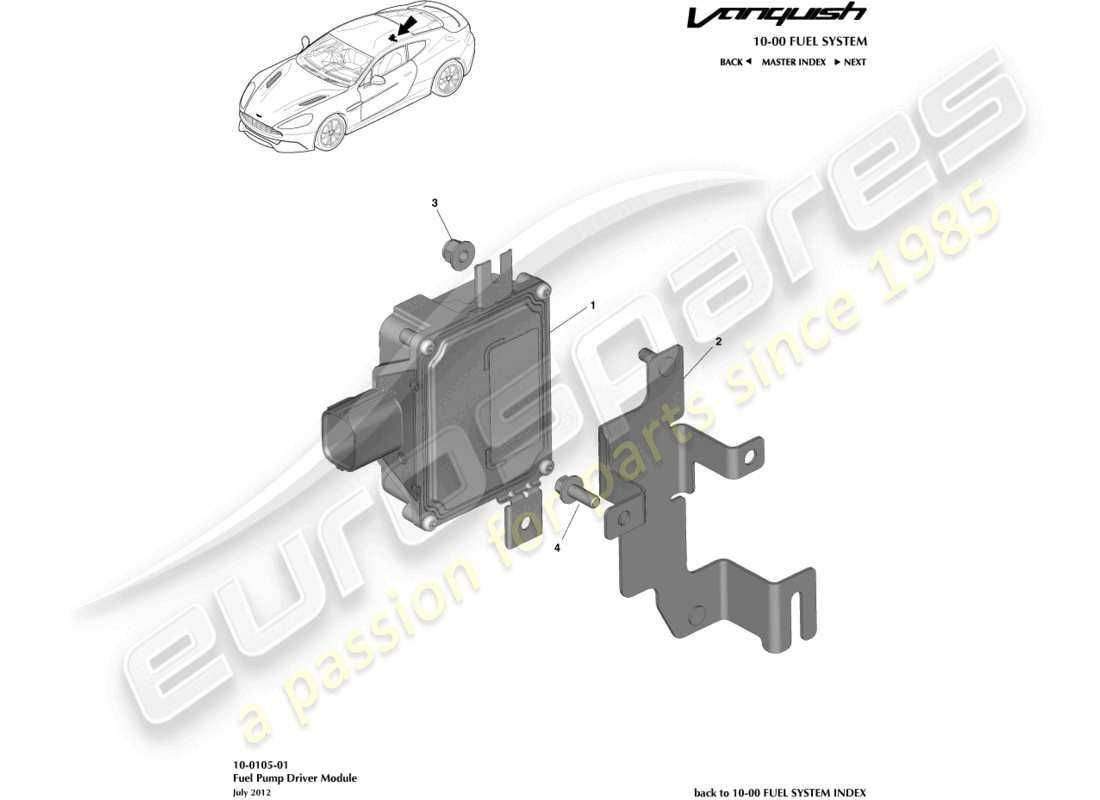 aston martin vanquish (2015) module de pompe à carburant schéma des pièces
