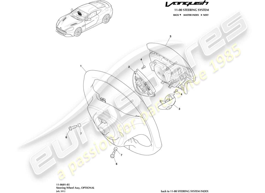 aston martin vanquish (2015) volant, schéma des pièces en option
