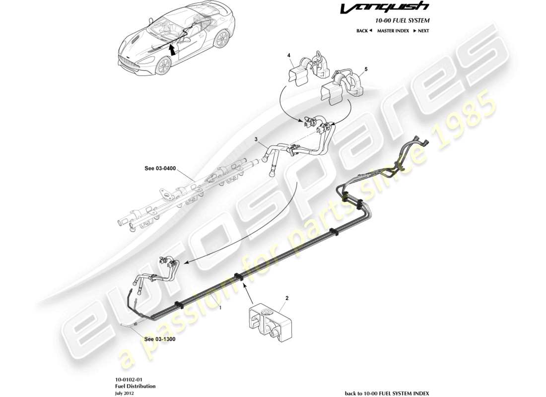 aston martin vanquish (2015) distribution de carburant, vers 15my diagramme de pièce
