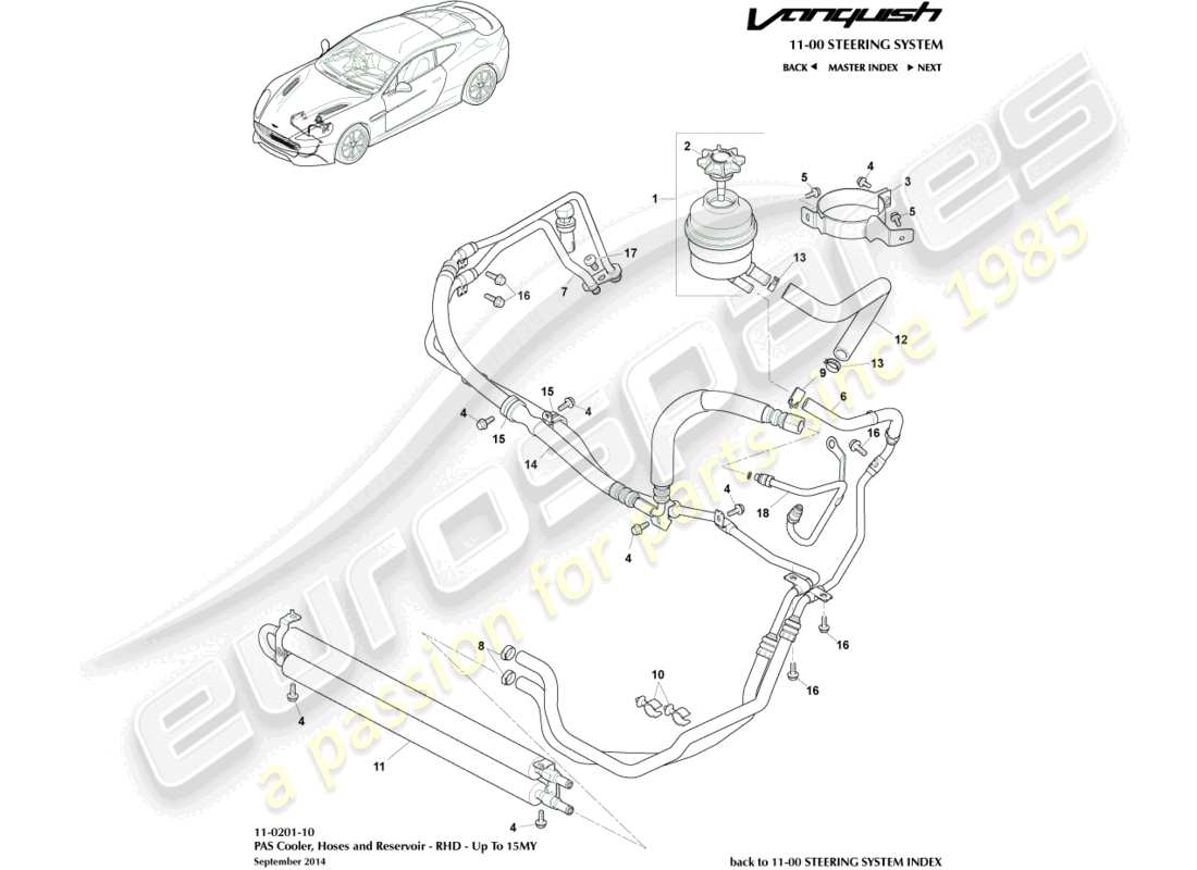 aston martin vanquish (2015) tuyaux pas, rhd à 15my diagramme de pièce