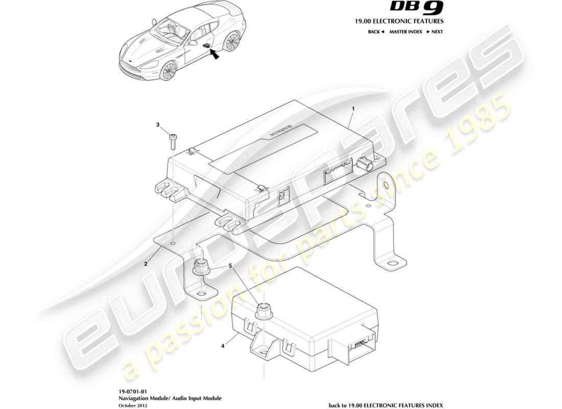 aston martin db9 (2013) diagramme des pièces du module de navigation