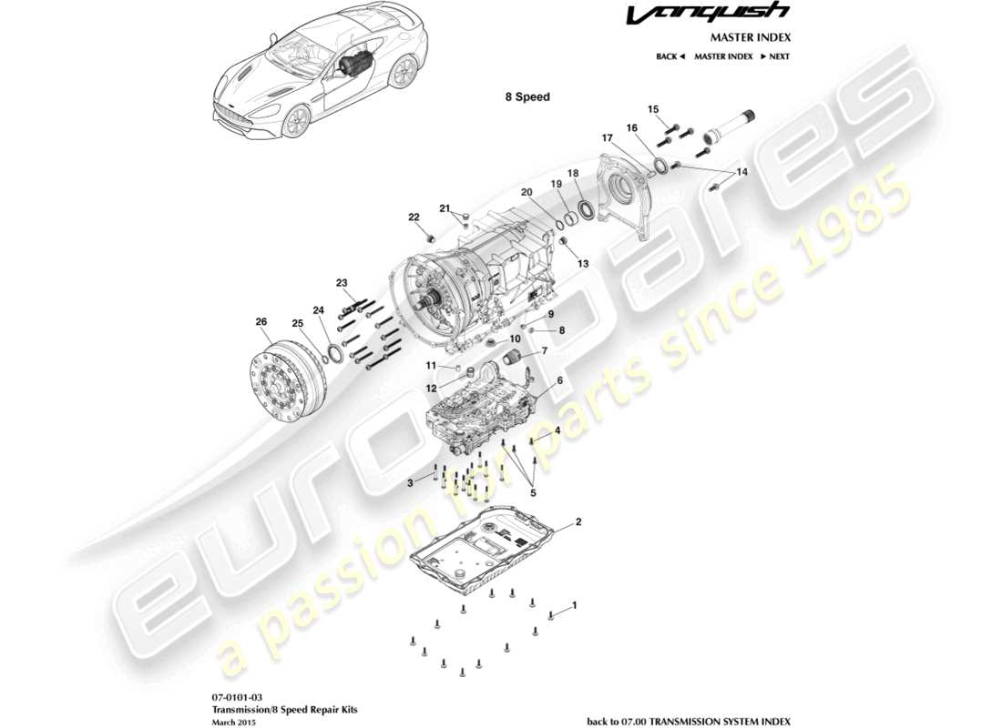aston martin vanquish (2017) kits de transmission, 8 vitesse schéma des pièces