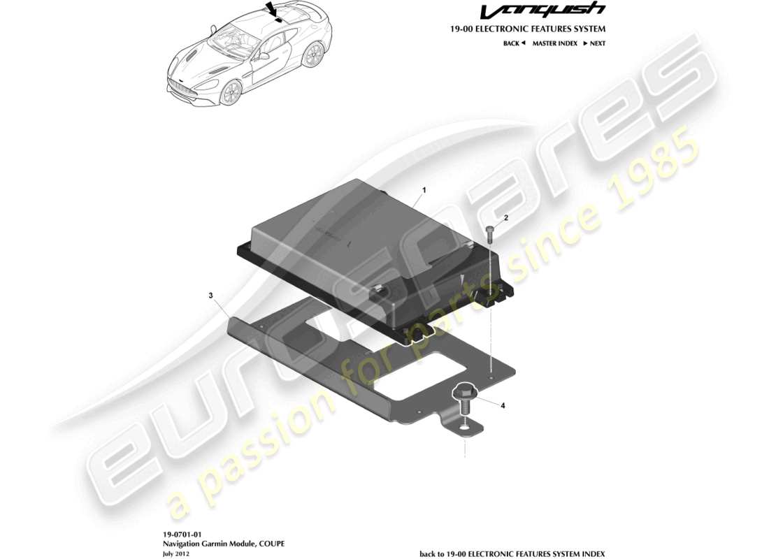 aston martin vanquish (2017) module de navigation, diagramme de pièce du coupé