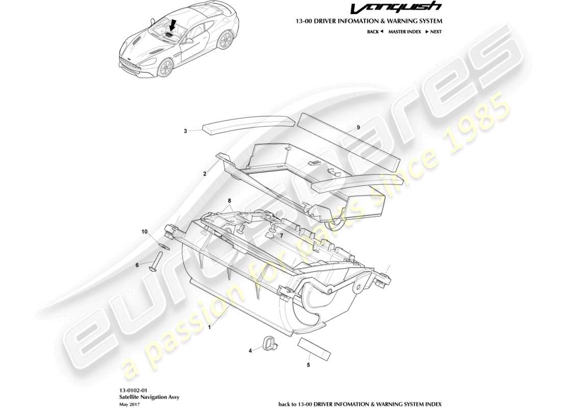 aston martin vanquish (2017) assemblage de navigation par satellite schéma des pièces