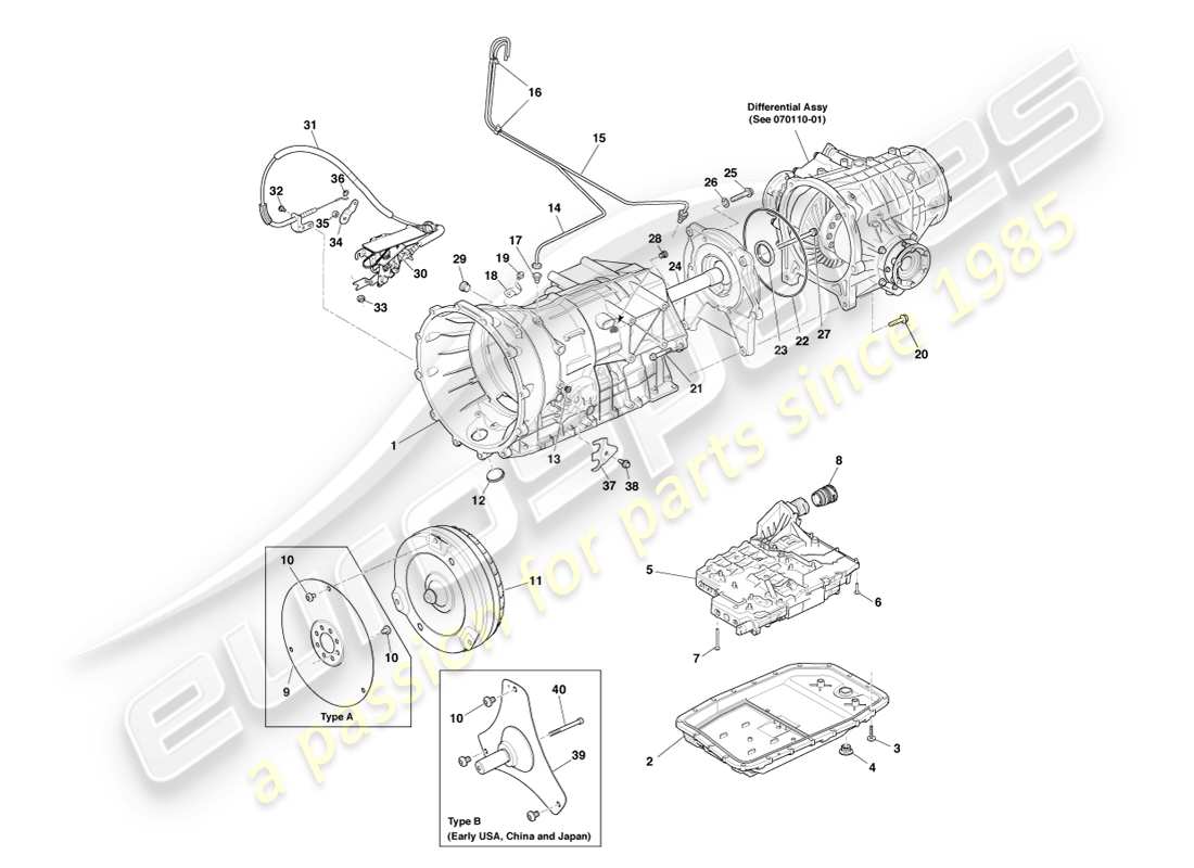 aston martin vanquish (2013) transmission, 6spd diagramme de pièce