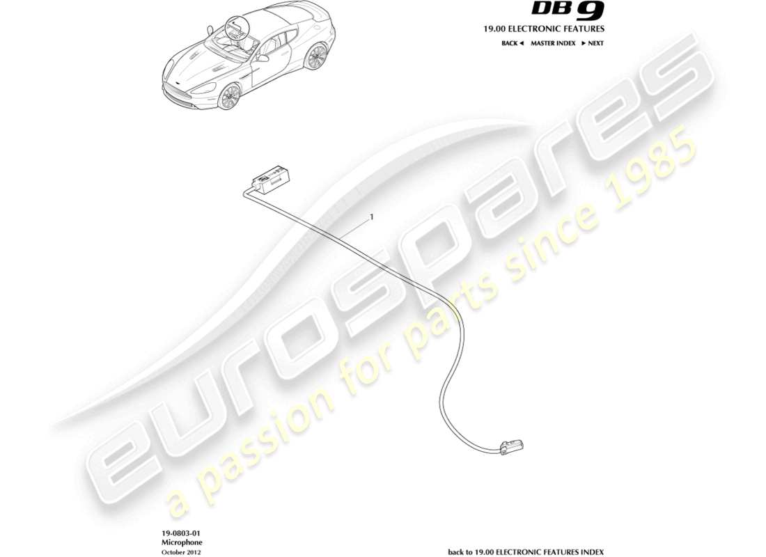 aston martin db9 (2013) microphone, schéma des pièces du téléphone