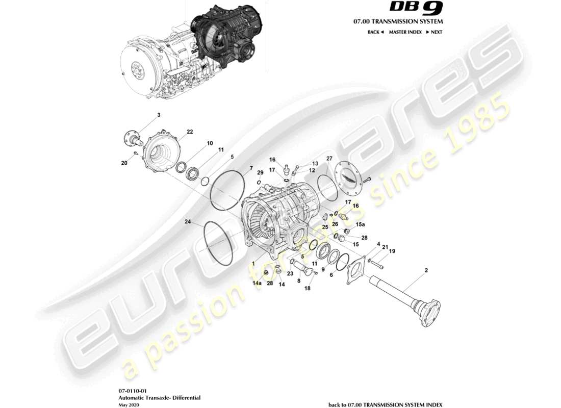 aston martin db9 (2013) différentiel diagramme de pièce