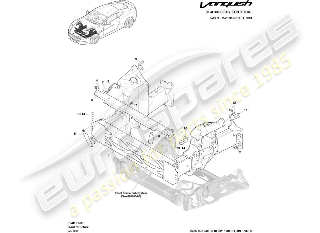 aston martin vanquish (2016) structure avant schéma des pièces