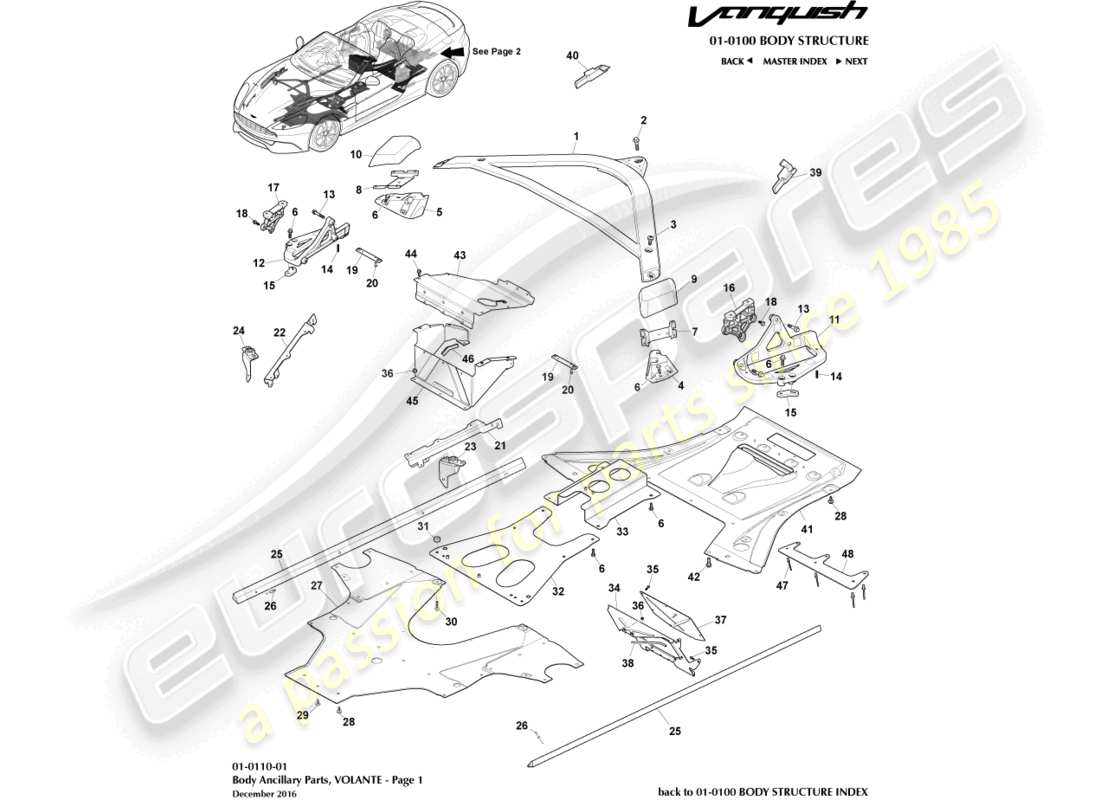 aston martin vanquish (2015) pièces auxiliaires, volante, page 1 schéma des pièces