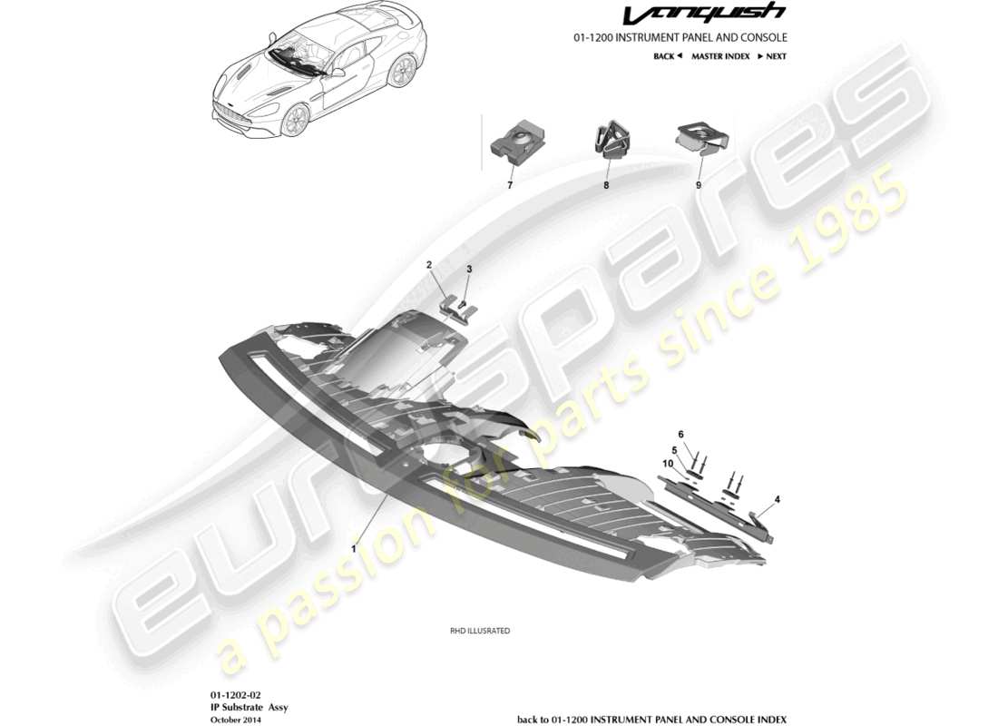 aston martin vanquish (2016) diagramme des pièces du substrat ip