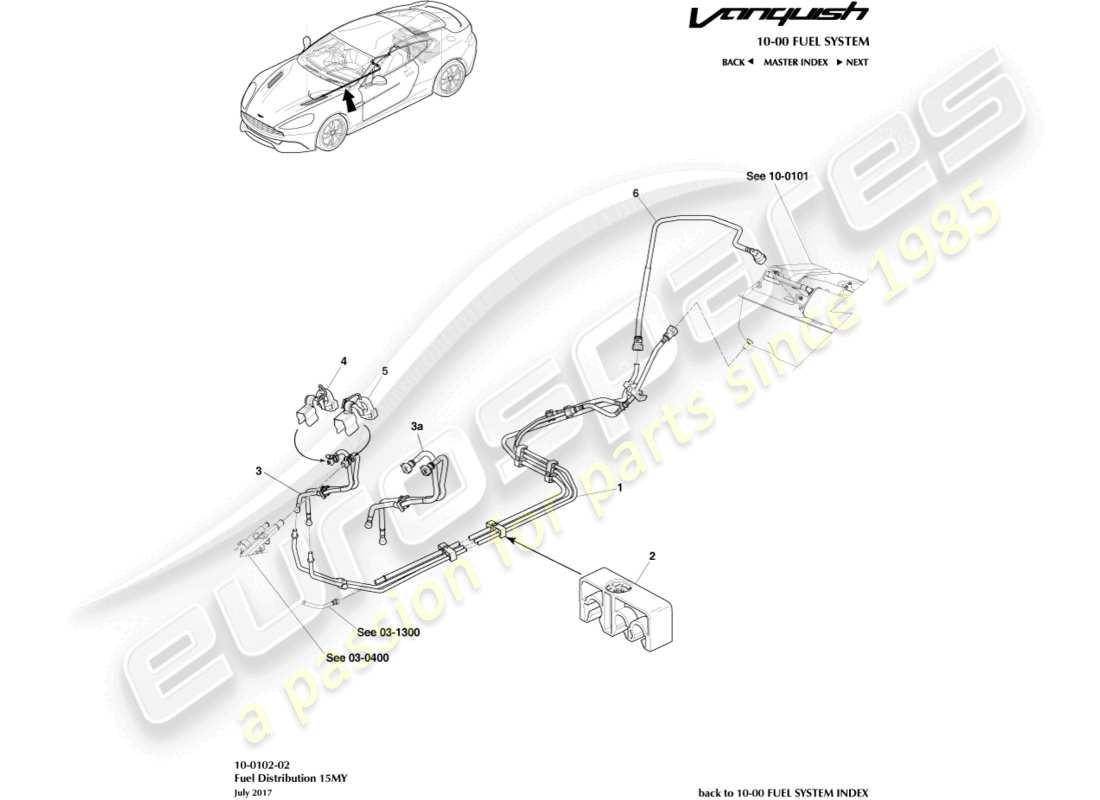 aston martin vanquish (2018) distribution de carburant, 15my activé schéma des pièces