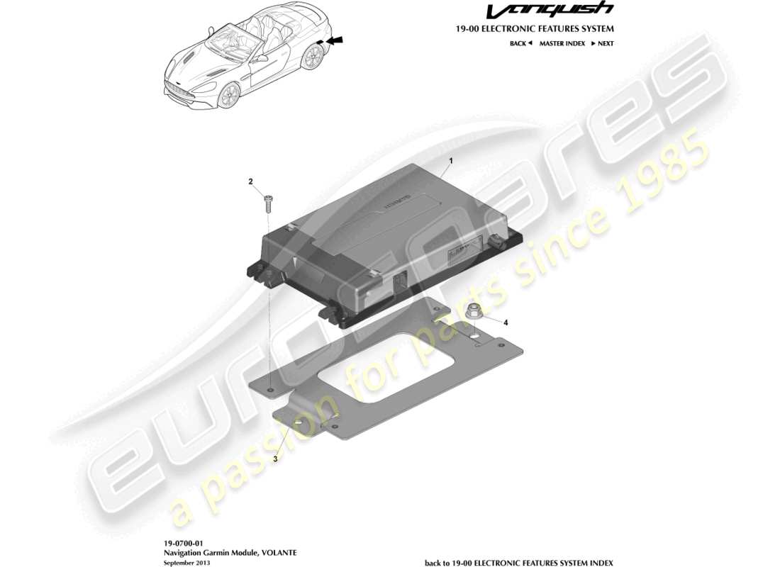 aston martin vanquish (2016) module de navigation, diagramme de pièce volante
