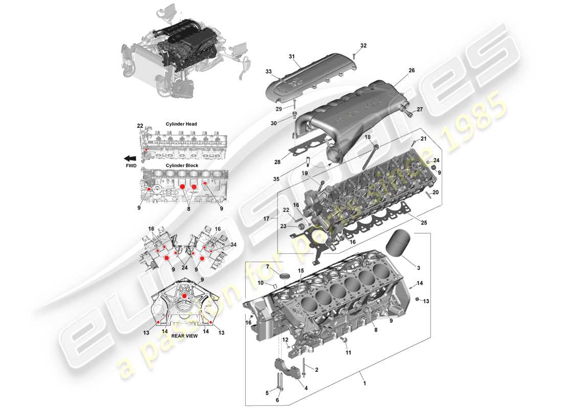 aston martin vanquish (2013) diagramme des pièces de la structure du moteur