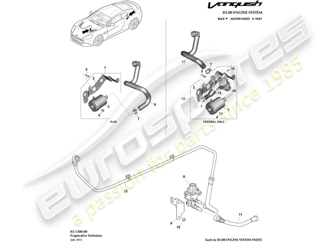 aston martin vanquish (2016) diagramme des pièces relatives aux émissions par évaporation