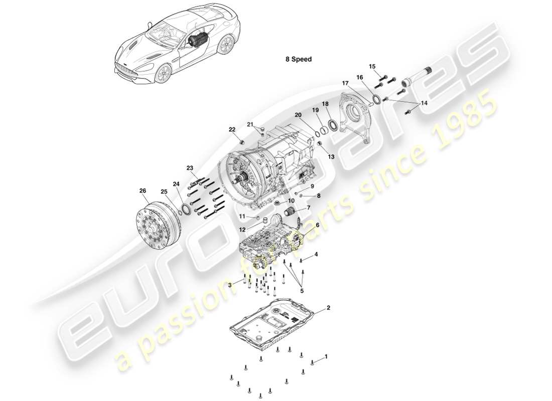 aston martin vanquish (2013) kits de transmission, 8spd schéma des pièces