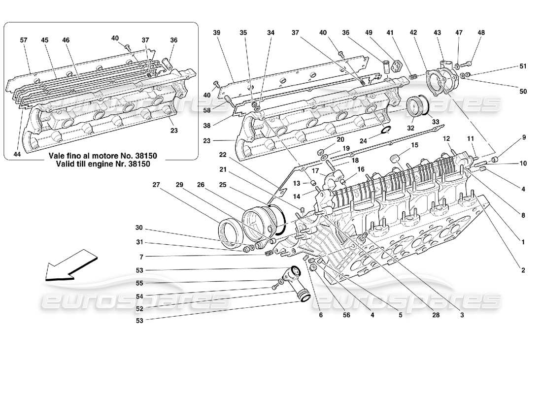 ferrari 355 (2.7 motronic) schéma des pièces de la culasse droite