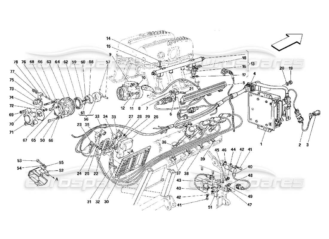 ferrari 348 (2.7 motronic) injection d'air - schéma des pièces d'allumage